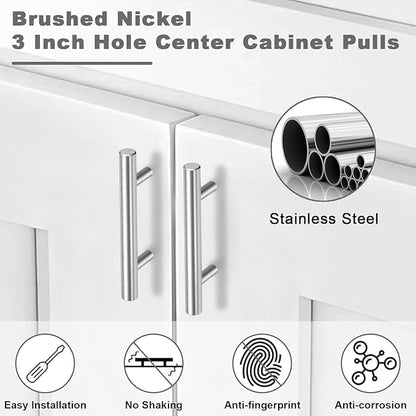 Estmoon 30 Pack Brushed Nickel Cabinet Handles 3 Inch Hole Center Drawer Pulls Stainless Steel Cabinet Pulls Silver Kitchen Handles Cabinet Hardware for Drawers, Cupboards - 5" Length, 3" Hole Center