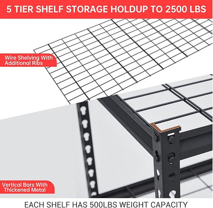 48" Heavy Duty Garage Shelving Unit, Adjustable 5-Tier Metal Storage Rack, Freestanding Utility Shelf, 48"w x 18"d x 72"h