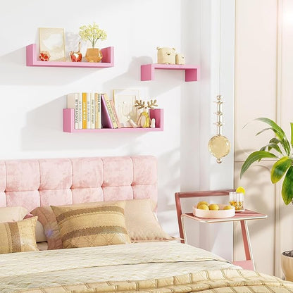 SRIWATANA Floating Shelves Wall Mounted, Solid Wood Wall Shelves, Pink