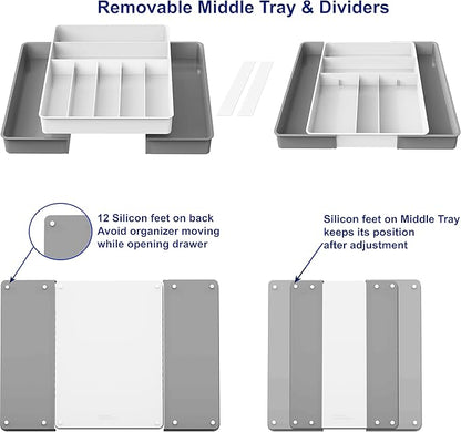 Simple Houseware Expandable Kitchen Drawer Flatware Organizer, Gray/White