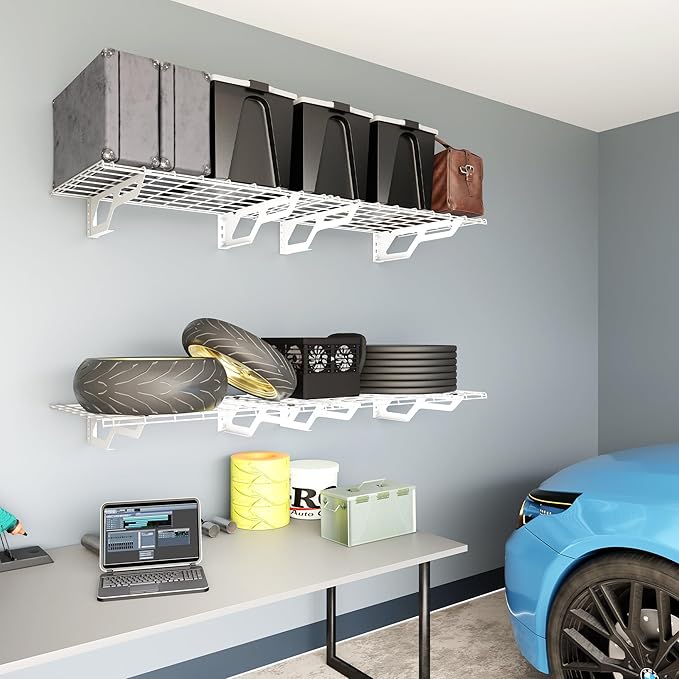 The Atlas 2-Pack 2x6 ft Garage Wall Shelves, 800lbs Heavy Duty Garage Shelving Wall Mounted, 24"x72" Metal Floating Shelf Storage Rack, White