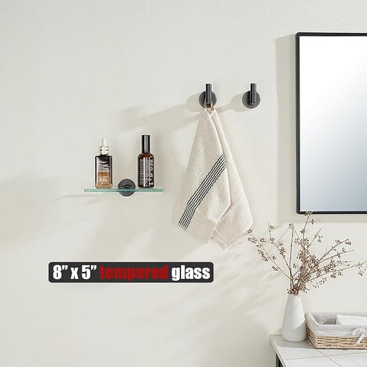 JQK Bathroom Glass Shelf Oil Rubbed Bronze, Tempered Glass Shower Storage 8 by 5 inches, 304 Stainless Steel ORB Wall Mount, TGS101L8-ORB