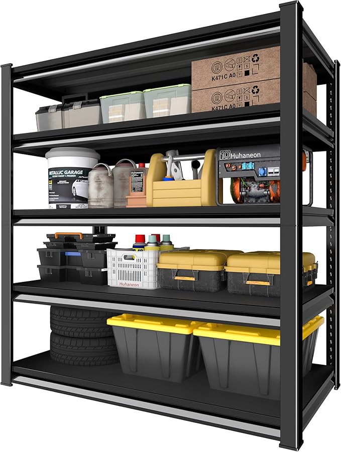 48''W Garage Shelves Heavy Duty - 3,000Lbs Steel Metal Adjustable Utility Storage Shelving Rack Units 48" W x 24" D x 78" H 5 Tier Black