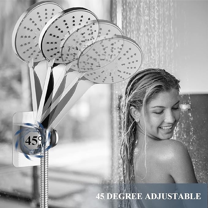 Shower Head Holder Strong Adhesive Adjustable Handheld Shower Wand Holder No Drilling Wall Mount Bracket (Silver)