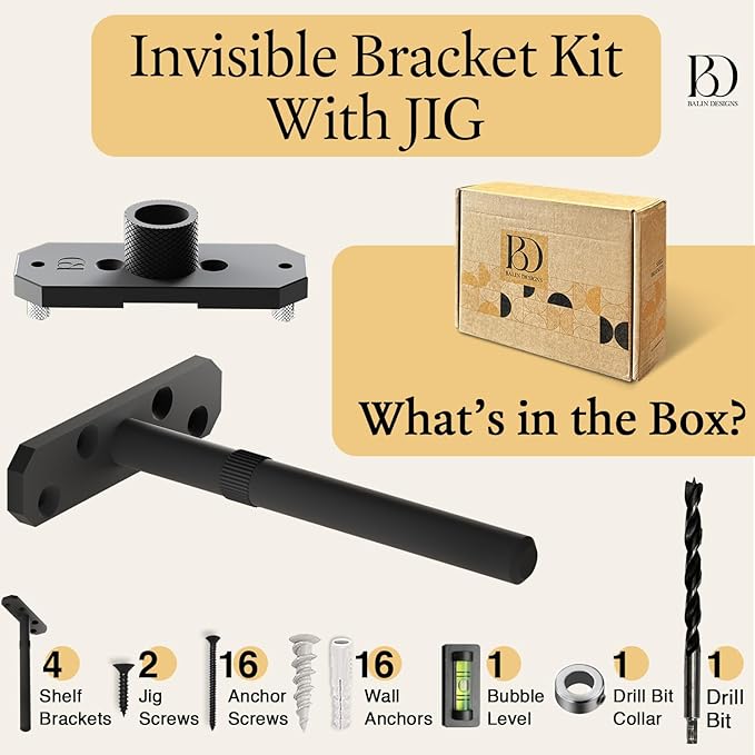 Invisible Floating Shelf Bracket 5 Inch Rod 1/2 inch Diameter Heavy Duty with Jig – Hidden Metal Mantel Mount for Wall Shelves – Floating Shelf Hardware for Bathroom, Kitchen & Living Room (4 Pack)