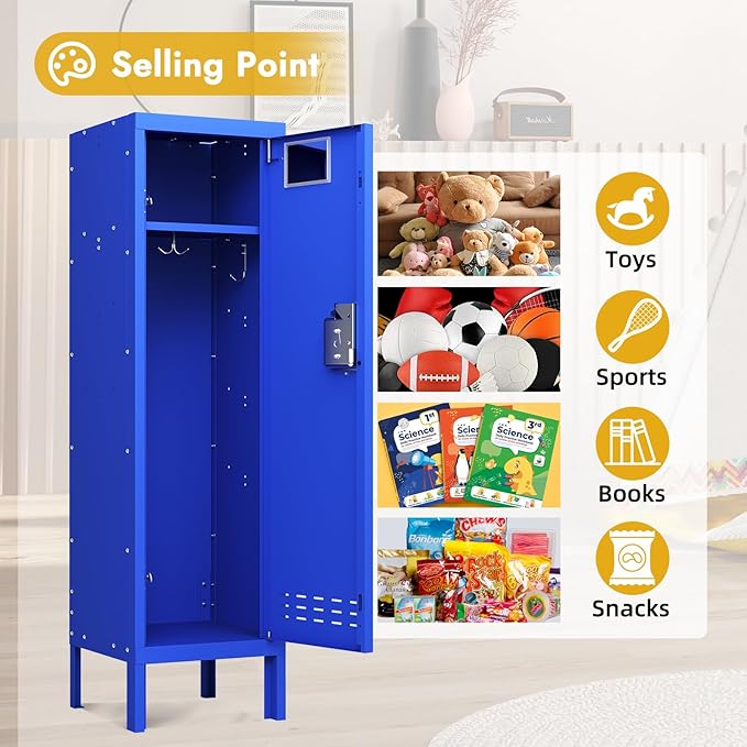 Metal Kids Locker,Metal Cabinet Storage Lockers,Lockable for Employees with Door,54" Height Steel Locker,Lockable Steel Locker for Children's Room, Playroom, School,Gym