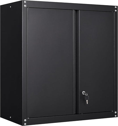 Wall Cabinet Storage, Locking Wall Cabinet with 2 Doors,Garage Storage Cabinet for Home Office,Gym,Garage,Black