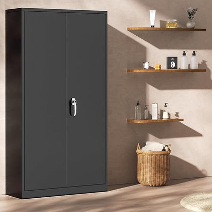 INTERGREAT Metal Storage Cabinet with Shelves, 72" Locking Steel Cabinets with 2 Door and 4 Adjustable Shelves, Tall Metal Cabinet for Home Office, Garage, Warehouse,Black