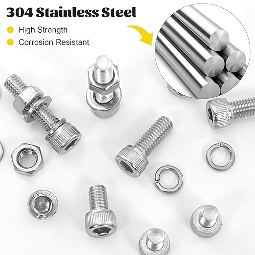 1220PCS M3 M4 M5 M6 Metric Screws Assortment Kit,Hex Socket Head Cap Bolts Nuts and Washers Assorted Kit,304 Stainless Steel Hardware Set for DIY, 3D Printer