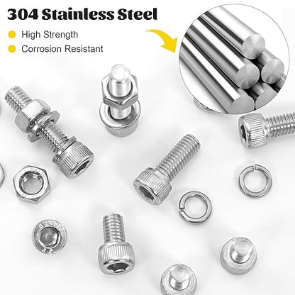 1220PCS M3 M4 M5 M6 Metric Screws Assortment Kit,Hex Socket Head Cap Bolts Nuts and Washers Assorted Kit,304 Stainless Steel Hardware Set for DIY, 3D Printer