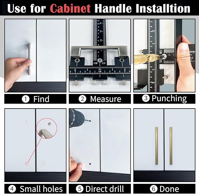 King&Charles Cabinet Hardware Jig, Aluminum Alloy Cabinet Handle Jig + Auto Hole Punch + Point Drils Bits, Use for Handles Knobs Pulls on Drawers/Doors, Wood Drilling Dowelling Guide Set.