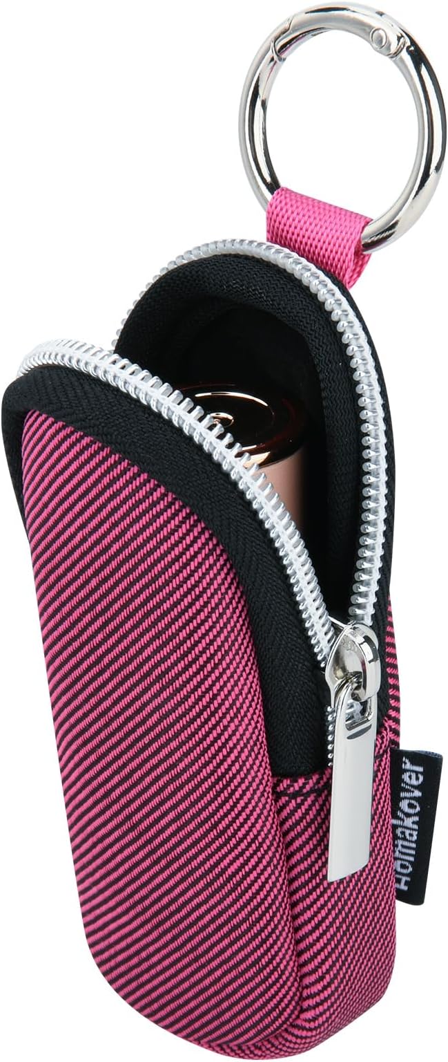 Portable Lip Balm Organizer Case with Keychain, Travel Chapstick Holder Storage Bag, Waterproof Small Cosmetic Organizer, Anti-Lost Lipstick Lip Gloss Sleeve Pouch Keeper Case (Rose Red, Large)