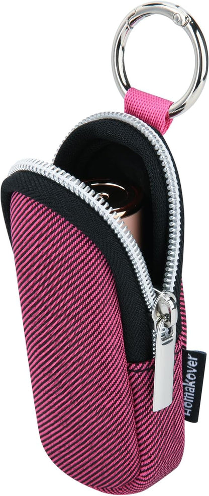 Portable Lip Balm Organizer Case with Keychain, Travel Chapstick Holder Storage Bag, Waterproof Small Cosmetic Organizer, Anti-Lost Lipstick Lip Gloss Sleeve Pouch Keeper Case (Rose Red, Large)