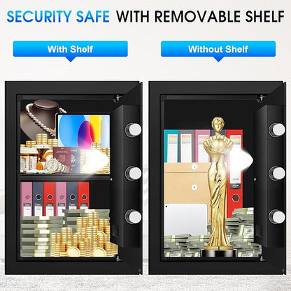 3.3 Cuft Large Fire Proof Safes for Home Use, Personal Fire Safe Box with Electronic Keypad and Spare Key, Removable Shelf, Digital Home Safe Fireproof Waterproof for Cash Documents Valuables