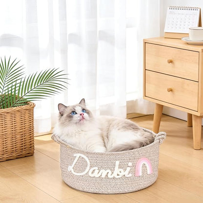Personalized Dog Cat Toy Basket with Embroidery Name, Customized Puppy & Kitten Toy Storage Bins, Cute Handmade Cotton Rope Organizer for Snacks, Pet Supplies, Easter Birthday Gifts Basket for Pets