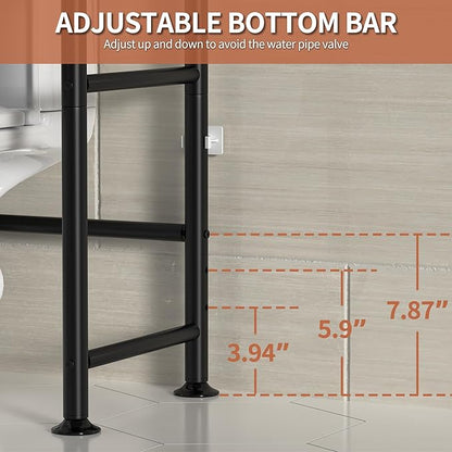 3-Tier Over The Toilet Storage, Freestanding Metal Bathroom Shelves, Space Saver Above The Over Toilet Storage Shelf for Bathroom (Black)