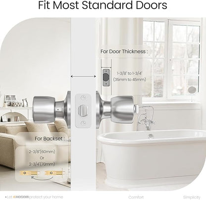 HOSOM 6 Pack Privacy Door Knob with Lock, Interior Door Knobs for Bedroom and Bathroom, Keyless Doorknob with Round Ball, Satin Nickel Door Handle