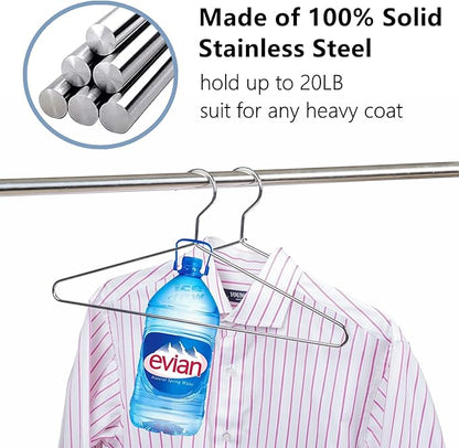 Amber Home 20 Pack Heavy Duty Metal Shirt Coat Hangers, Stainless Steel Clothes Hanger with Polished Chrome, 17 Inch Silver Metal Wire Hanger