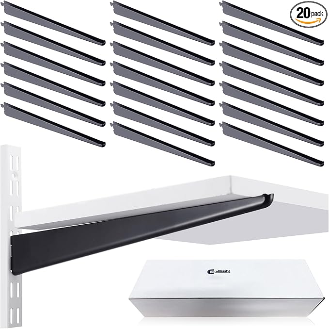 20 Pcs Adjustable Shelf Brackets for Double Track System Closet Organization Heavy Duty Wire Shelf Brackets (Black,9 Inch)
