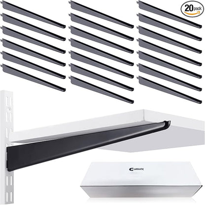 20 Pcs Adjustable Shelf Brackets for Double Track System Closet Organization Heavy Duty Wire Shelf Brackets (Black,9 Inch)