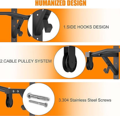 Upgrade Pull Up Bar Wall Mounted,Heavy Duty Multi Grip Chin Up Bar for Strength Training, 600 lbs Capacity, Durable Steel Construction, Perfect for Home and Garage Workouts