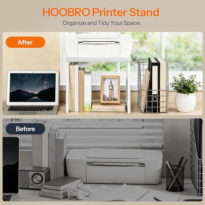 HOOBRO Printer Stand with Storage for Desk, 2-Tier Desktop Printer Shelf, Desk Organizer for Office, Kitchen, Living Room, White WW16PS01