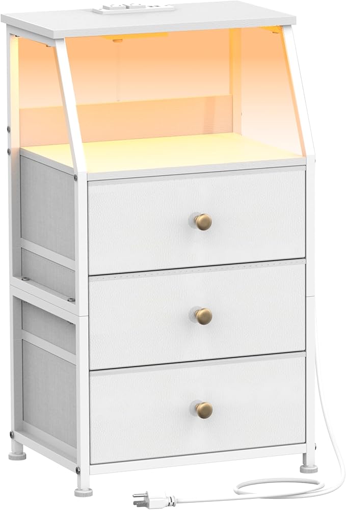 Tohomeor Dresser with Fabric Drawers Nightstand with 2 Tier Shelf Storage Tower for Bedroom Hallway Entryway Closet Organizer Sofa Beside Table Furniture (White, 3 Drawers)