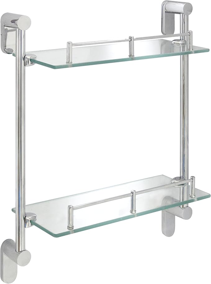 Double Wall Glass Shelf with Pre-Installed Rail - Polished Chrome - Oval Series - 5 Year Warrantee