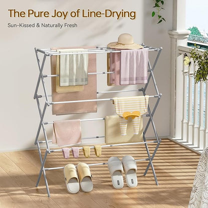 KINGBOARD Clothes Drying Rack, Collapsible Drying Rack Clothing with 11 Poles, 3-Tier Laundry Drying Rack, Small Clothes Drying Rack Foldable for Baby Clothes, 25lb Capacity, Grey