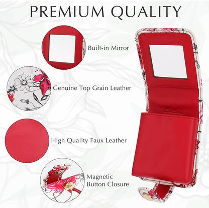 kilofly Genuine Leather Double Lipstick Case Cosmetic Makeup Holder + Gift Box