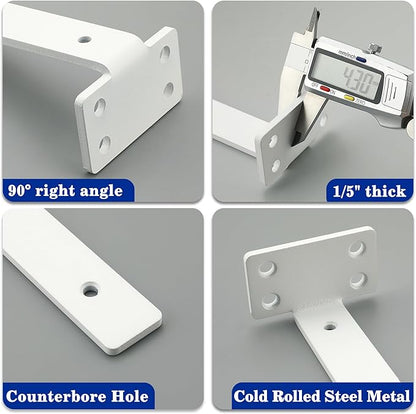 Alise Floating Shelf Brackets White, 4 Pcs L Brackets for Shelves,10'' Hidden Invisible Shelf Brackets, 1/5" Inch Thick Heavy Duty Metal Wall Shelf Support Corner Brackets for Home and Mounting Shelf