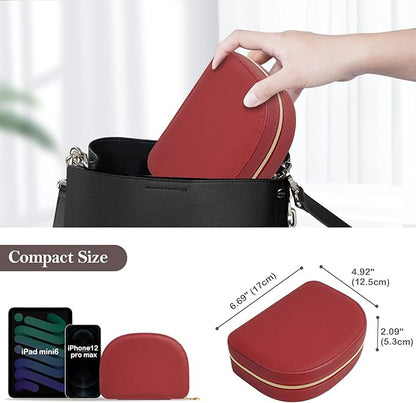 ProCase Travel Size Jewelry Box, Medium Portable Seashell-Shaped Jewelry Case, 2 Layer Jewelry Organizer in PU Leather for Women -Red