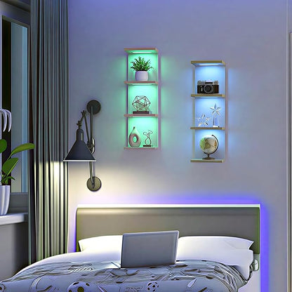 4 Tier RGB Wall Shelf-Gaming Shelf with Remote Control, Lack Shelves with Light for Bedroom | Easy to Install Cosmetic & Display Modern Shelf, White