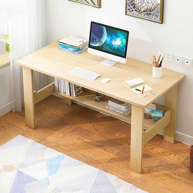 Walbest Computer Desk with Led Lights and Power Outlets,Gaming Desk,Corner Desk with Storage Drawers,Home Office Desk,Easy Assembly Makeup Vanity Console Table (Khaki)