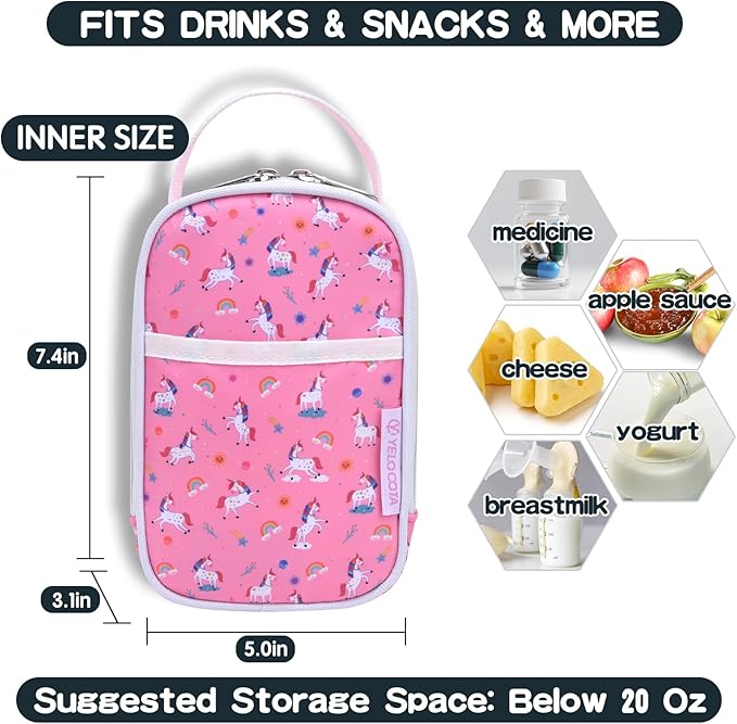 Yelocota Small Insulated Lunch Bag- Snack Bag- Mini Cooler Bag with Handle for Travel,Work,School(Storage Space below 20oz)- Also Suitable for Pairing with Food Jar