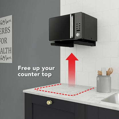 AVF Wall-Mounted Microwave Oven Brackets – Universal Fit, Heavy-Duty Black Steel – Adjustable Arms Hold Up to 99 lbs – Set of 2 Microwave Shelf Support Brackets