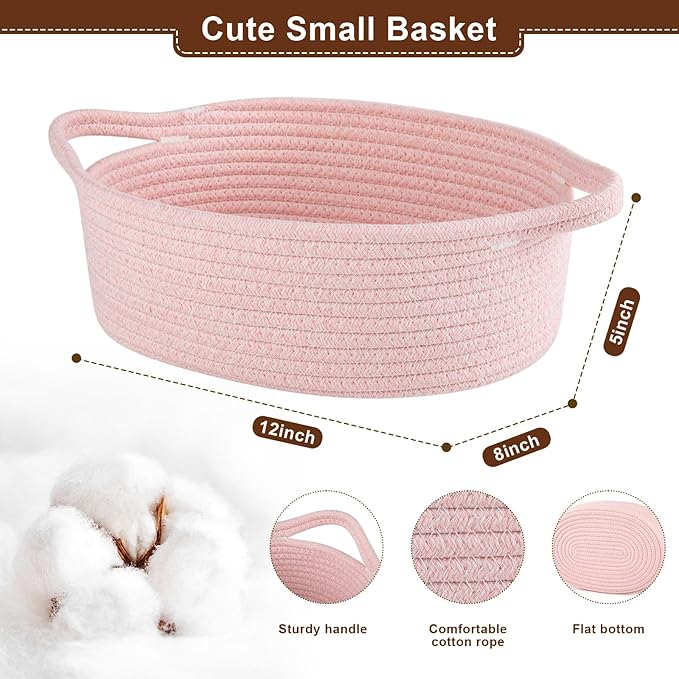 OIAHOMY Gift Basket with Handle, Valentine's Day Woven Basket with Gift Bag, Ribbon and Wrap Tissue Paper, Nursery Bins Empty to Fill with Small Items, Baby, Pet Toy Organiser - Valentine's Pink