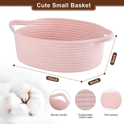 OIAHOMY Gift Basket with Handle, Valentine's Day Woven Basket with Gift Bag, Ribbon and Wrap Tissue Paper, Nursery Bins Empty to Fill with Small Items, Baby, Pet Toy Organiser - Valentine's Pink