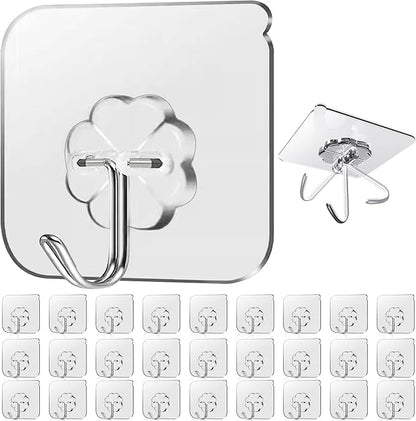 28 Pack Sticky Hooks for Hanging Heavy Duty, Wall Hooks Adhesive, Clear self Adhesive Hooks for Wall, Kitchen, Bathroom, Shower & Ceiling