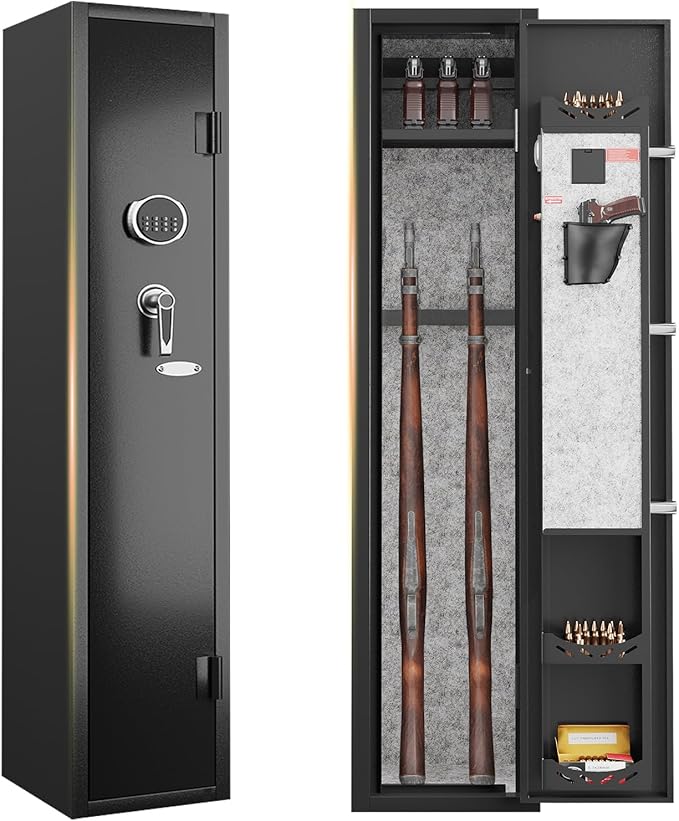 KAER 2-3 Gun Safe with Digital Keypad, Rifle Safe for Home, Secure Gun Cabinets for Rifles and Shotguns with Removable Shelf, Heavy-Duty Alloy Steel Security Safe for Bedroom Closet or Garage