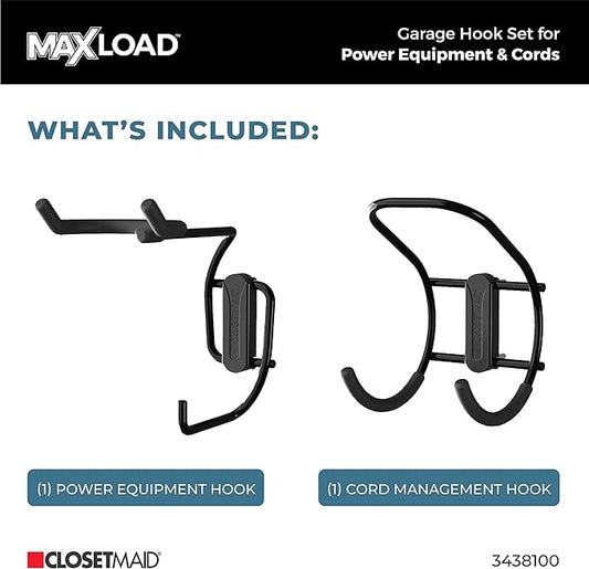 ClosetMaid MaxLoad 2-Pack Garage Hooks & Hangers Wall Mount Heavy Duty Storage for Cords, Hoses, Power Equipment, Black