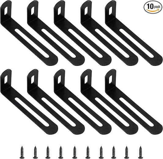 3"x1.2"x0.6"Adjustable Right Angle Brackets Metal L Bracket Heavy Duty 90 Degree Corner Fastener L-Shape Corner Brace Support Black Shelf Bracket , 10Pcs