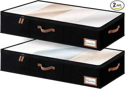 StorageWorks Extra Large Under Bed Storage Containers with Handles and Label Holder, 2 Pack Ultra-thick Fabric Underbed Bins, Closet Organizer for Clothes, Blankets, Sweater