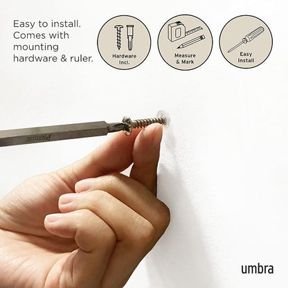Umbra Flip Wall-Mounted Coat Rack with 8 Hooks – Modern, Space-Saving Storage for Hats, Jackets, Bags, Entryway, Mudroom, Closet, Bathroom, Bedroom – White/Nickel