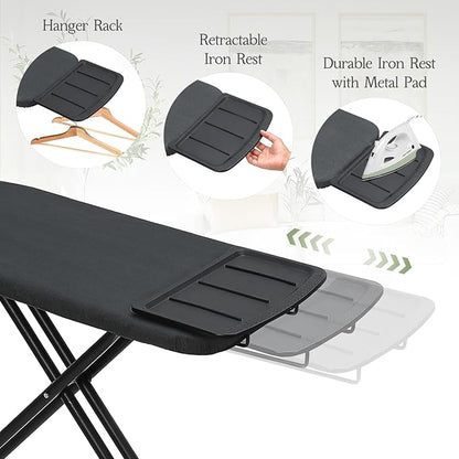 Ironing Board 48x15, Wide Heavy Duty Full Size Iron Board with Retractable Iron Rest, BlissBoard Sturdy Frame with Ultra Thick Padding, Heat-Resistant Cover, Height-Adjustable