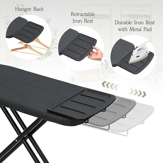 Ironing Board 48x15, Wide Heavy Duty Full Size Iron Board with Retractable Iron Rest, BlissBoard Sturdy Frame with Ultra Thick Padding, Heat-Resistant Cover, Height-Adjustable