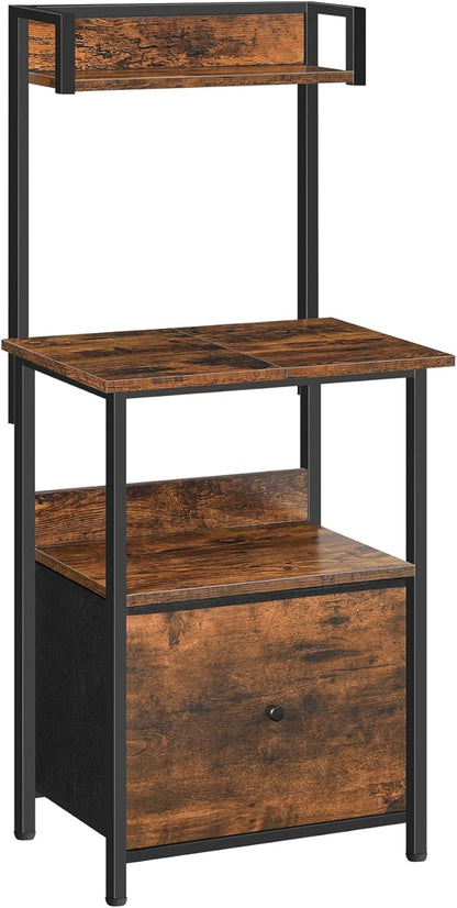 Printer Table with Storage, Home Printer Stand with File Cabinet, Fits A4/Letter Size Files, Printer Cabinet with Large Tabletop, Display Shelf, for Home Office, Rustic Brown PTHR3501