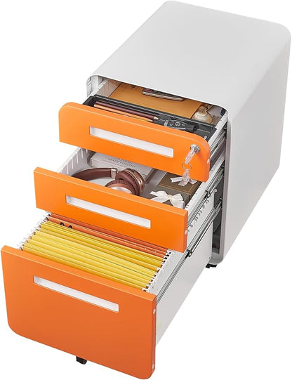 GarveeHome 3 Drawer Mobile File Cabinet with Lock, Under Desk Metal Filing Cabinet for Home Office, Under Desk Storage with 5 Wheels for A4/Letter/Legal Size, Fully Assembled