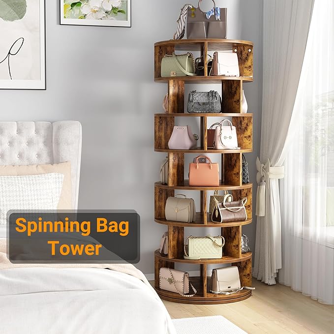 Aheaplus Rotating Shoe Rack Tower, 7-Tier Spinning Shoe Rack 360 Revolving Shoe Rack Organizer for Closet, Display Round Storage Carousel Shoes Closet Organization, Rustic Brown