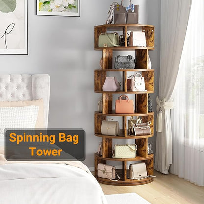 Aheaplus Rotating Shoe Rack Tower, 7-Tier Spinning Shoe Rack 360 Revolving Shoe Rack Organizer for Closet, Display Round Storage Carousel Shoes Closet Organization, Rustic Brown